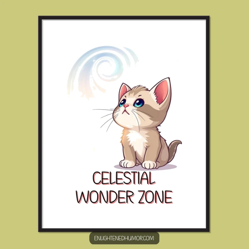 Funny Curious Kitten Poster: Celestial Art for a Wonder-Filled Space