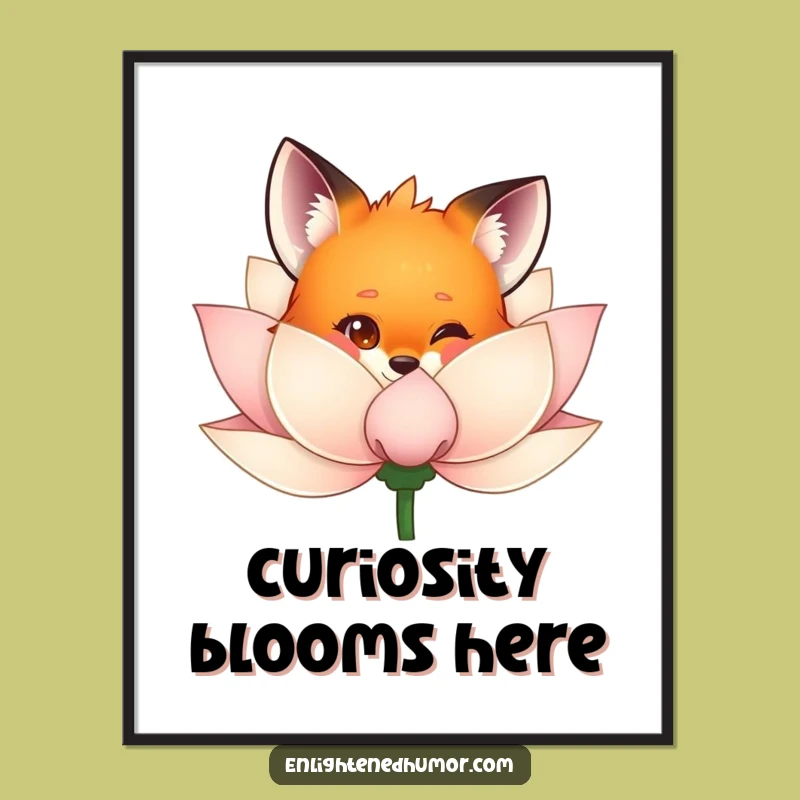 Funny Fox Poster: Curious Bloom Peek, Whimsical Woodland Art, Ideal Funny Gift