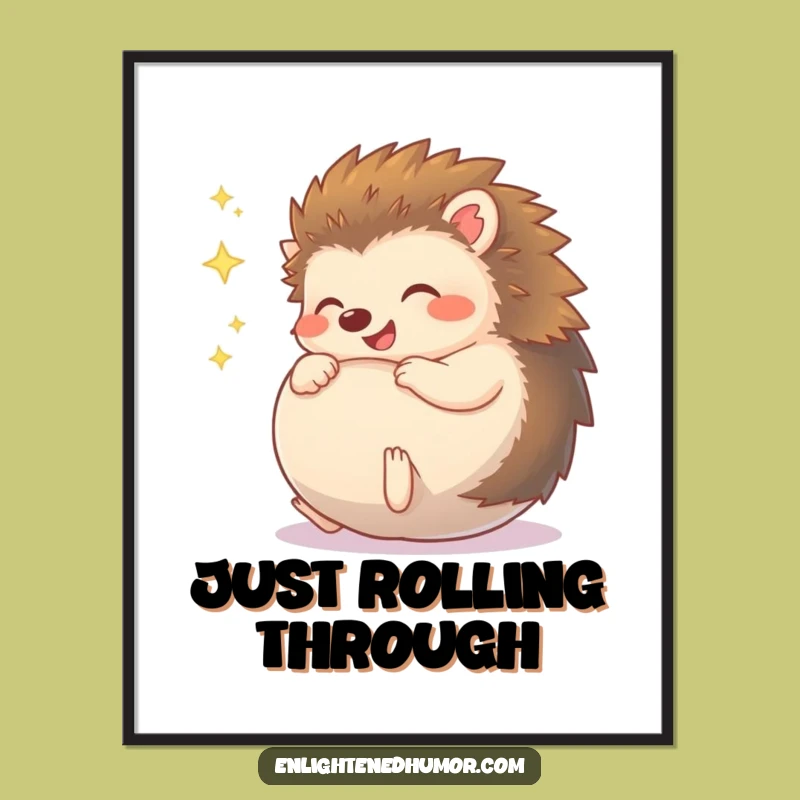 Funny Giggling Hedgehog Poster - Sparkly Ball Art, Whimsical Wall Decor, Perfect Funny Gift