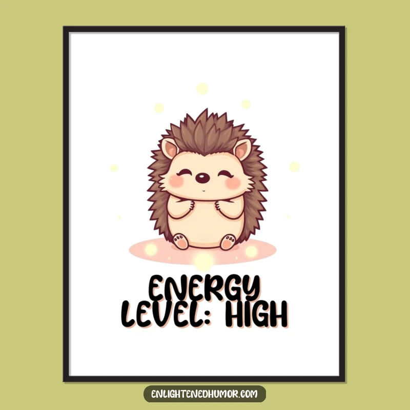 Funny Hedgehog Poster: Kawaii Energy Orbs Art, Peaceful Decor Gift
