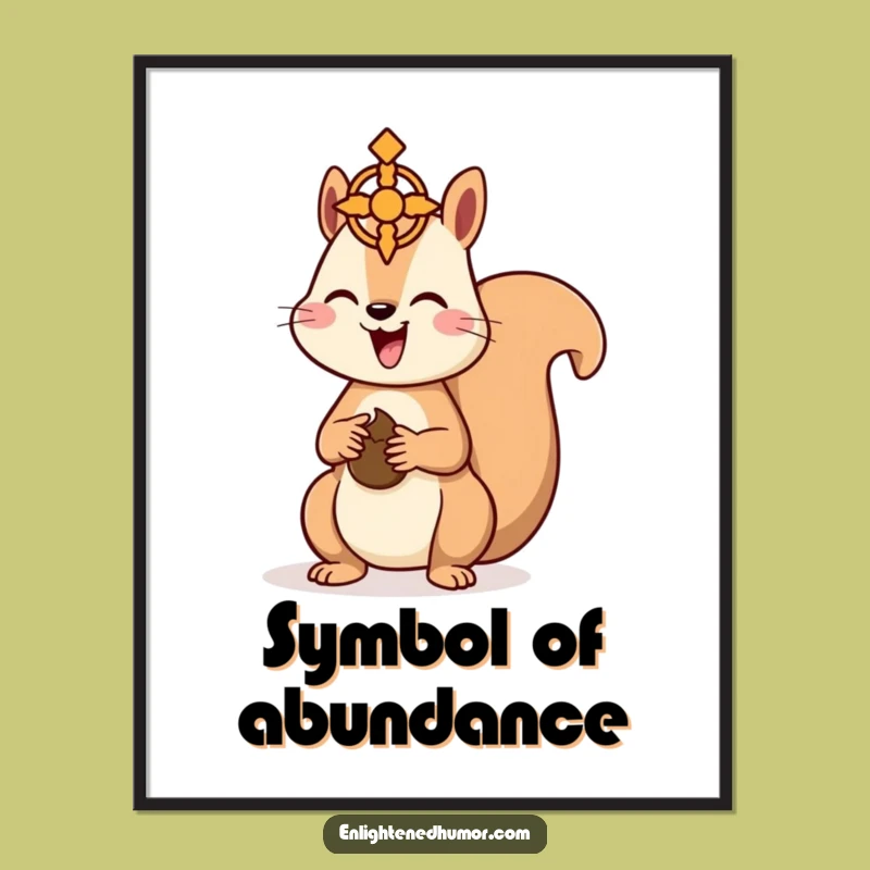 Funny Kawaii Squirrel Spiritual Poster: Nut Offering Art, Hilarious Wall Decor Gift