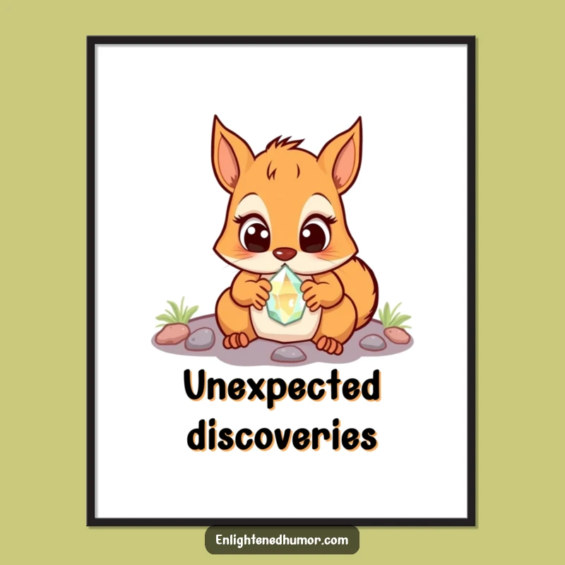 Funny Squirrel Poster: Crystal Discovery Art, Wide-Eyed Wonder, Quirky Decor