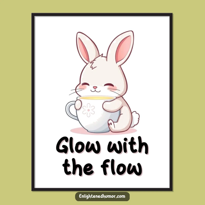 Funny Contented Bunny Poster: Warm Glow Art for a Peaceful Space