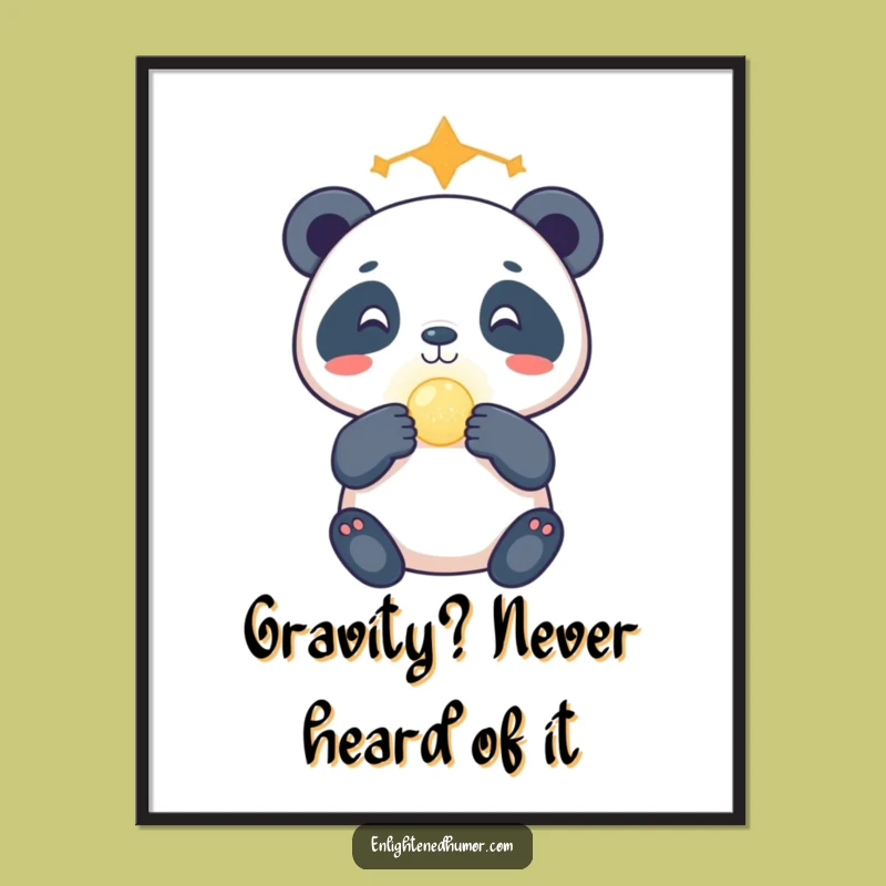 Funny Celestial Panda Poster: Gleeful Orb Balancing Art - Whimsical Cosmic Decor Gift