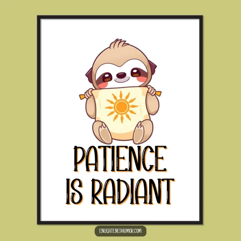 Ancient Wisdom Funny Poster: Smiling Sloth Unfurling Scroll With Sun