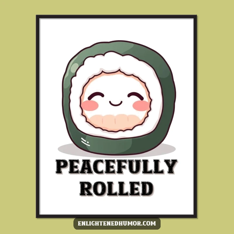 Funny Sushi Zen Poster: Peaceful Roll Wall Art, a Hilarious Decor Gift