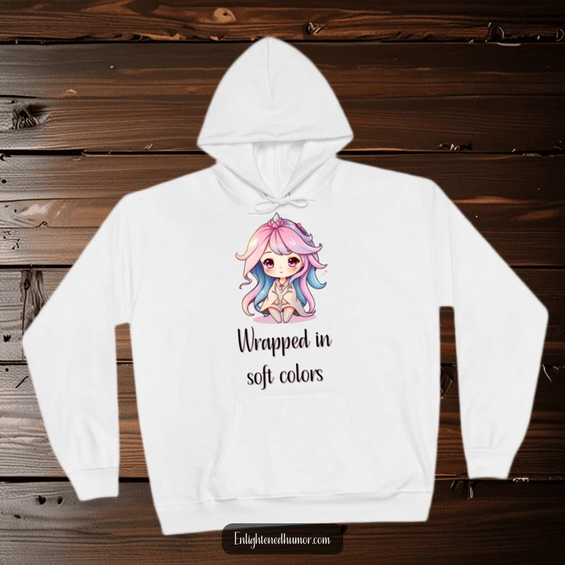 Funny hoodie featuring a serene aura character represented by gentle, flowing, swirling colors, offering cozy comfort.