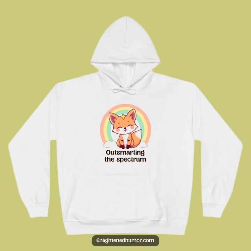 Cozy Funny Celestial Fox Hoodie: Rainbow Peek Comfort - Warm Cosmic Gift