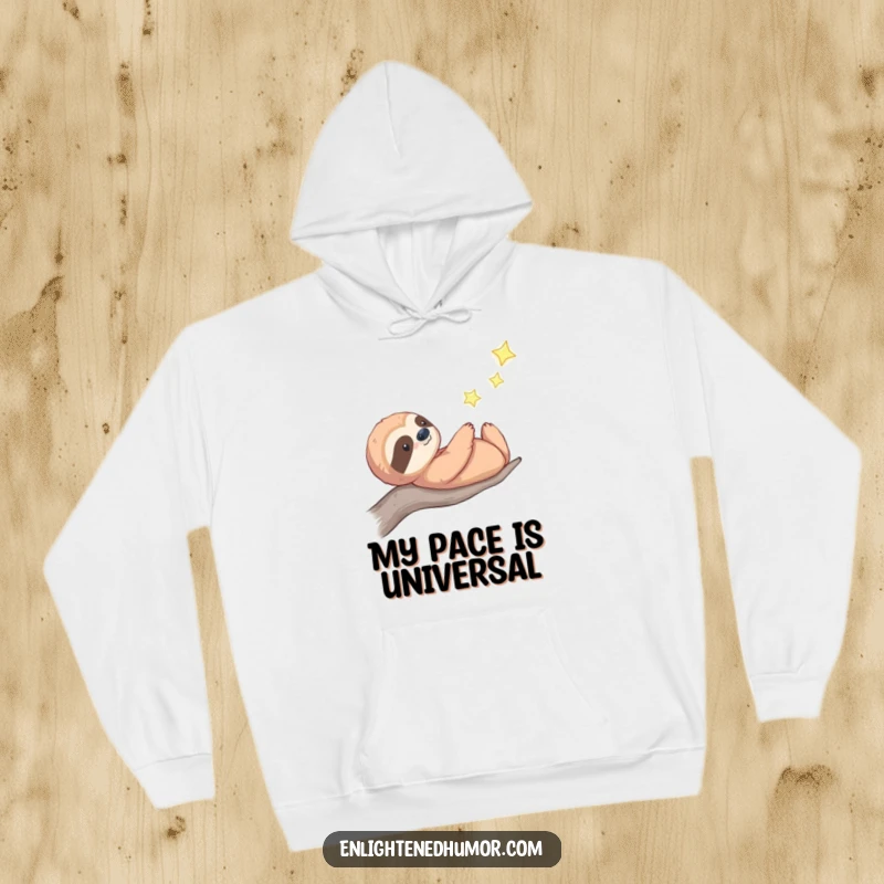 Funny celestial sloth hoodie with a thoughtful sloth gazing at a distant twinkling star, perfect for cozy nights and celestial dreams.