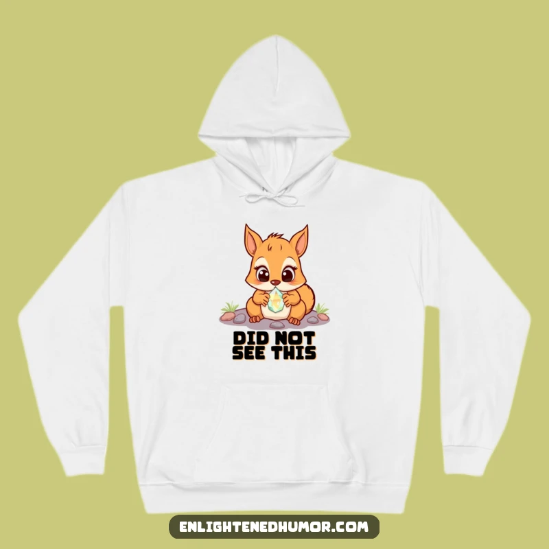 Cozy Funny Squirrel Hoodie: Crystal Discovery, Wide-Eyed Joy, Warm Gift