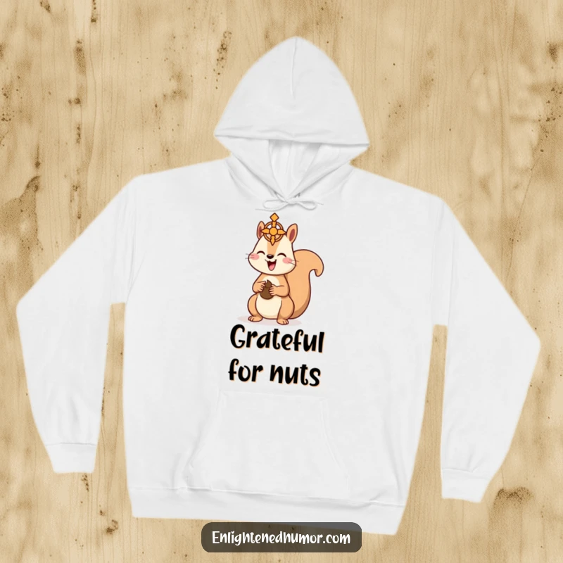 Funny Kawaii Squirrel Hoodie: Adorable squirrel offers a nut to a spiritual symbol, radiating warmth and humor. A great funny gift.