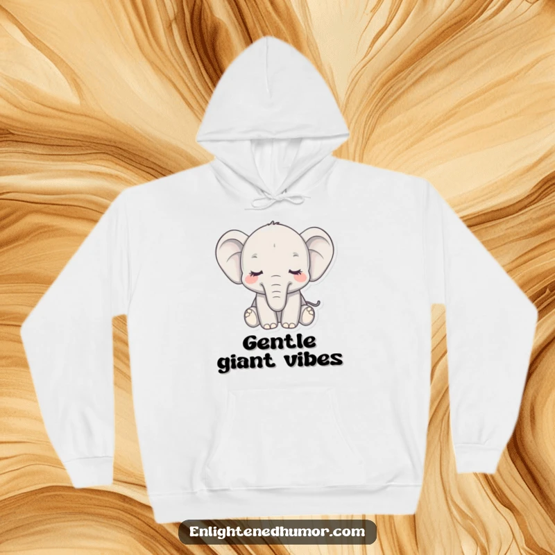 Funny hoodie featuring a serene elephant with eyes closed, trunk curled, symbolizing tranquility and relaxed humor.