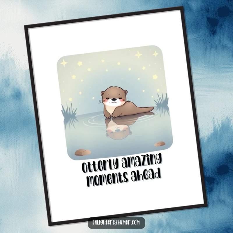 Funny Free Printable Wall Art: A serene celestial otter floating peacefully in a calm, starlit pond, bringing tranquility.