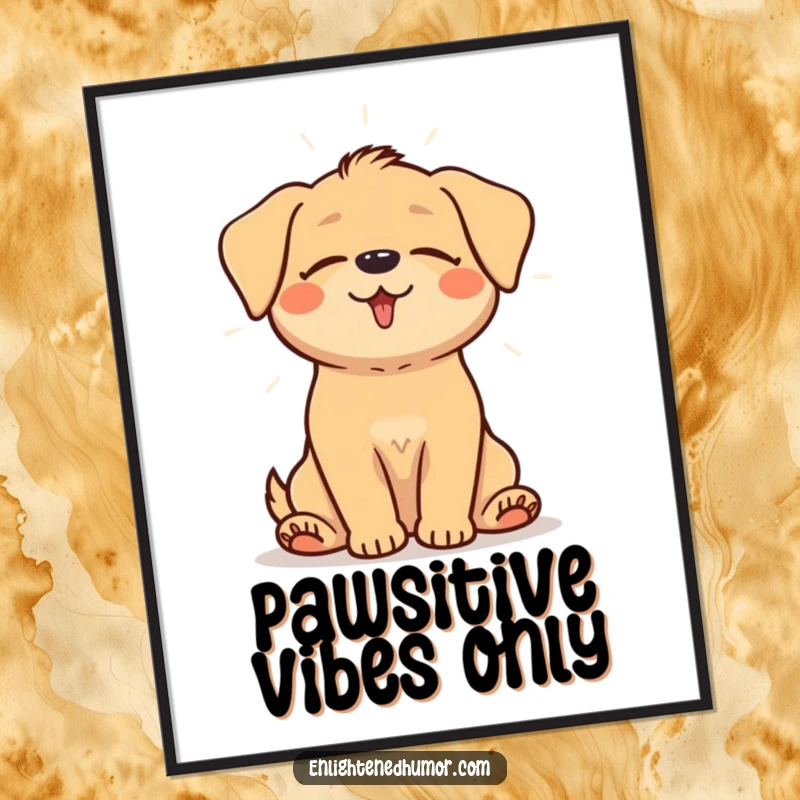 Funny Free Printable Wall Art: A happy dog sitting with eyes closed, emitting a calming, gentle light.