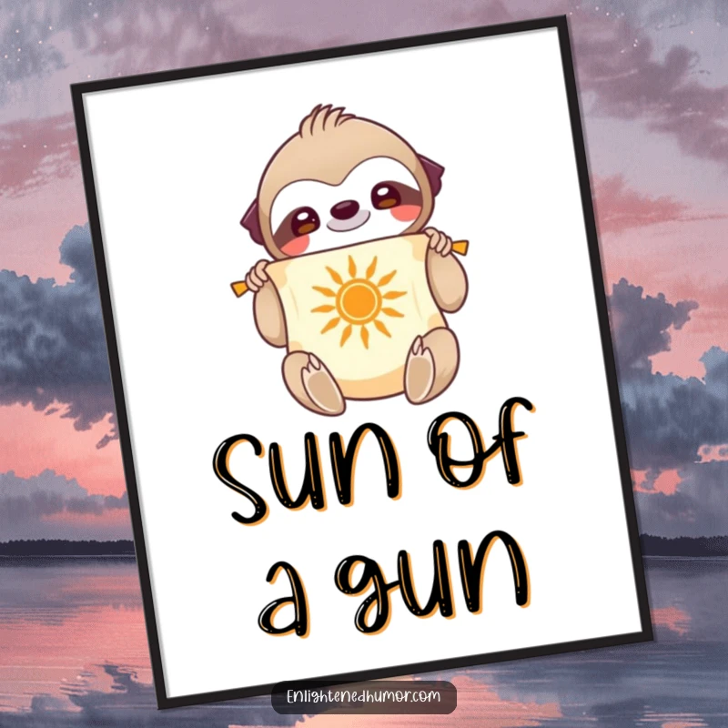 Funny Free Printable Wall Art of a smiling sloth unfurling a scroll symbolizing wisdom and peace.