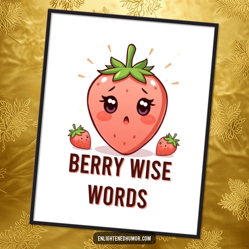Funny Free Printable Wall Art: A strawberry wide-eyed with sudden enlightenment, bringing a surprising and humorous touch to your decor.