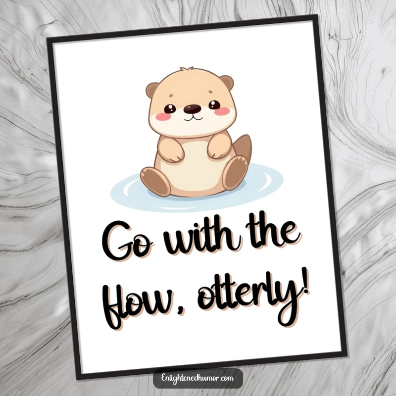 Funny Free Printable Wall Art: A tiny kawaii otter floats serenely on its back in a puddle of warm, inviting light.