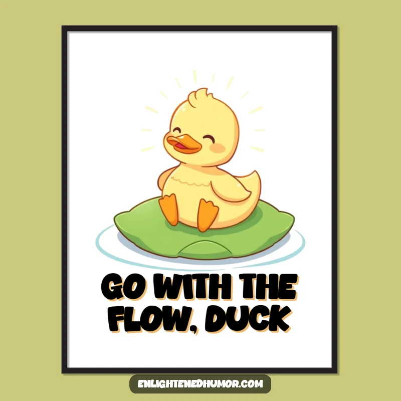 Free Printable Wall Art: Content Duck Zen Light, Funny Downloadable Decor.