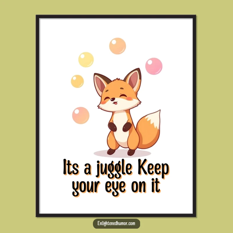 Funny Free Printable Wall Art: Fox Juggler Magic - Hilarious Downloadable Decor