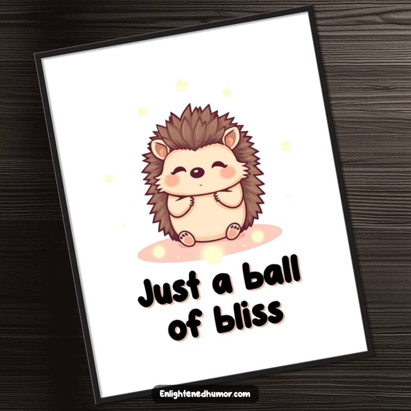 Funny Free Printable Wall Art: Serene kawaii hedgehog radiates peace surrounded by gently shimmering energy orbs, creating a calming visual.
