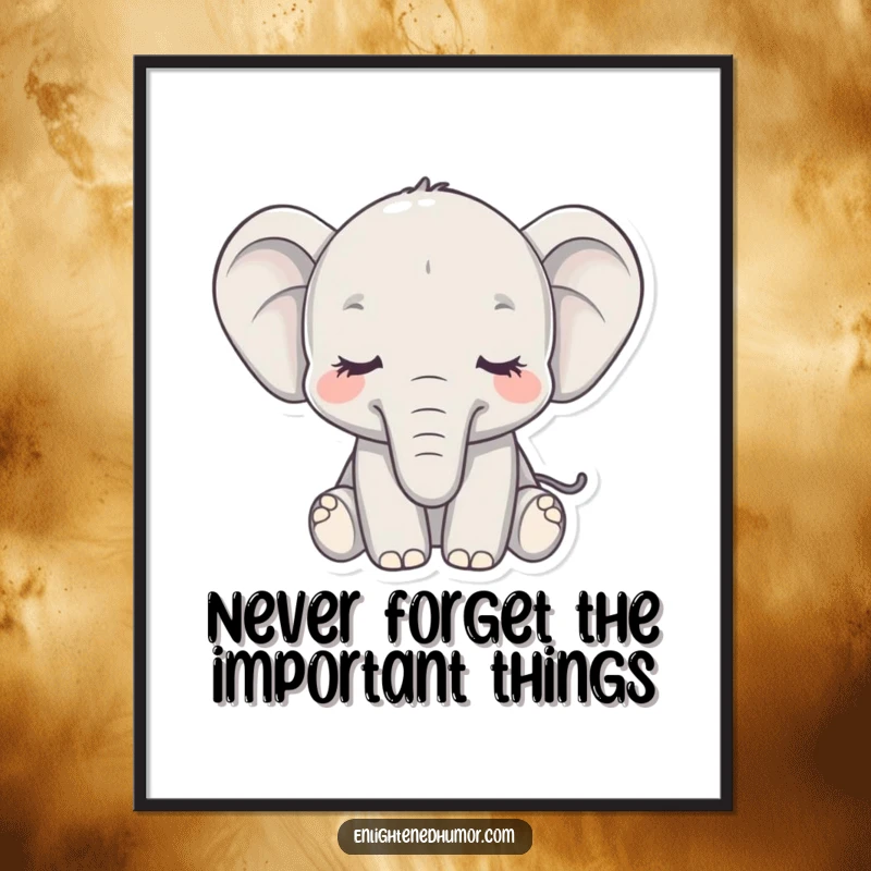 Funny Free Printable Wall Art of a serene elephant with eyes closed, trunk gently curled, radiating peace and gentle humor.