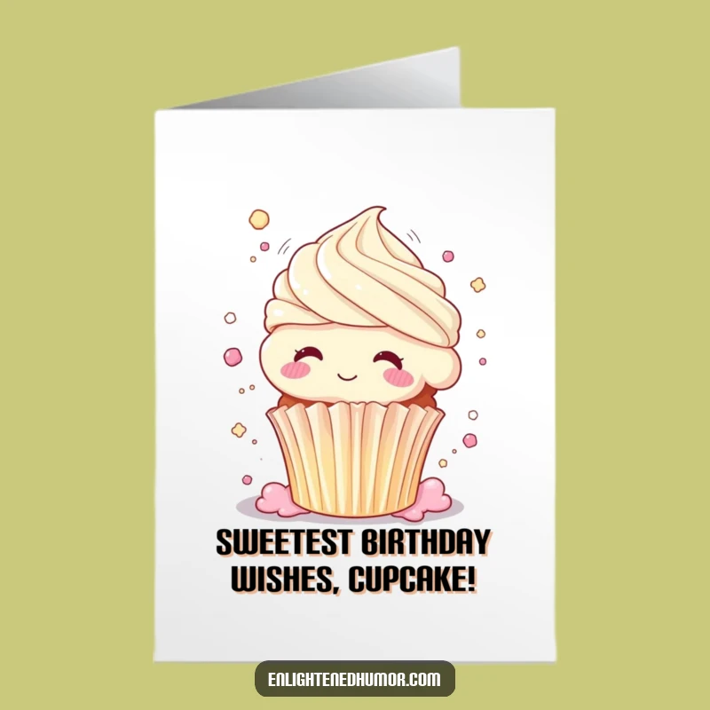 Free Printable Birthday Card: Blissful Cupcake Dissolve, Funny Downloadable Gift for Sweet Celebrations