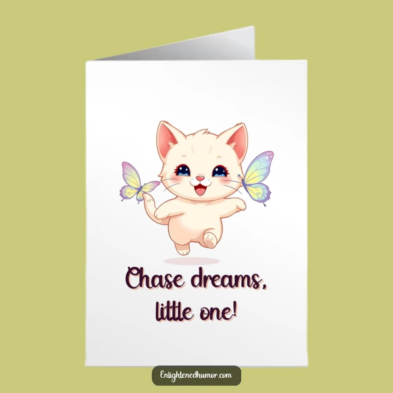 Free Printable Birthday Card: Playful Kitten Butterfly, Fun Downloadable Gift