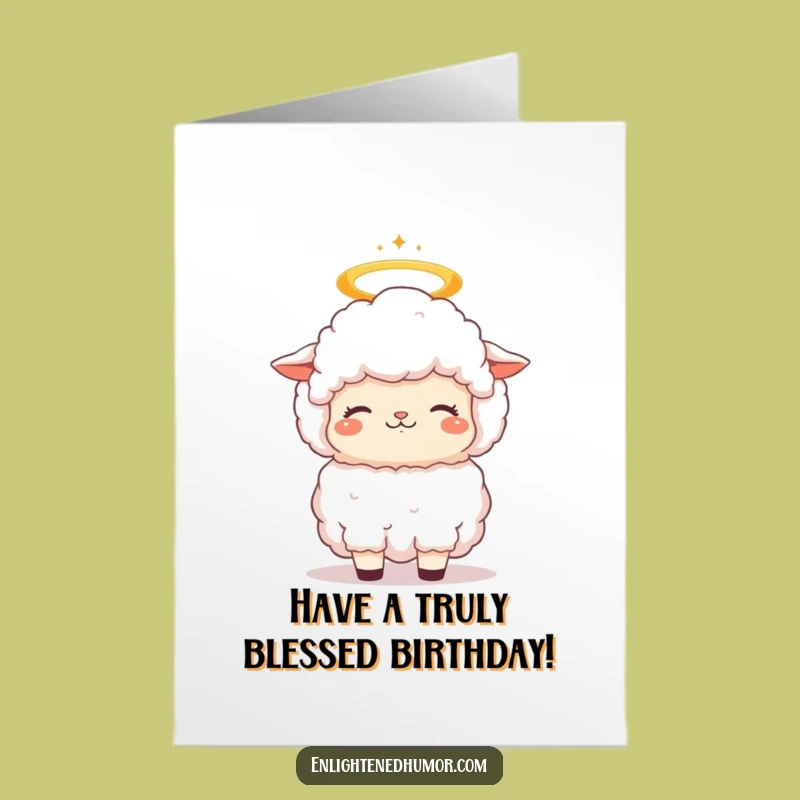 Free Printable Birthday Card: Blissful Sheep Halo - Funny Downloadable Gift