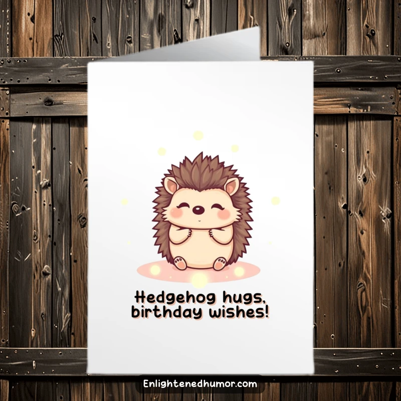 Funny Free Printable Birthday Card: Adorable kawaii hedgehog sits peacefully amidst shimmering, soft energy orbs, radiating birthday happiness.