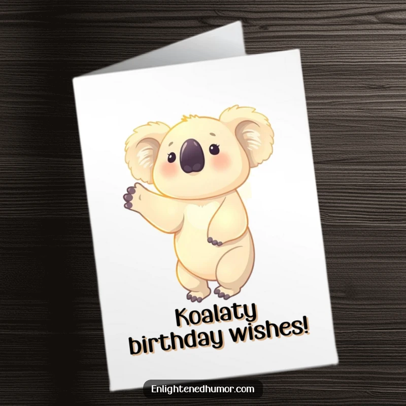 Free Printable koala with a gentle glow reaching upwards, perfect for a birthday card.