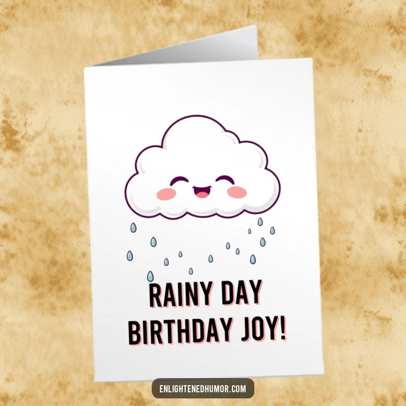 Funny Free Printable Birthday Card with a laughing cloud character raining sparkly droplets, celebrating a joyful birthday.