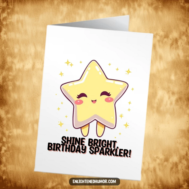 Funny Free Printable Birthday Card featuring a winking star character dissolving into sparkling dust, wishing a brilliant birthday.