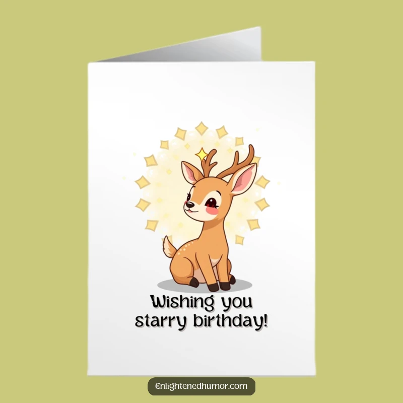 Free Printable Whimsical Birthday Card: Deer Gazes at Star Mandala