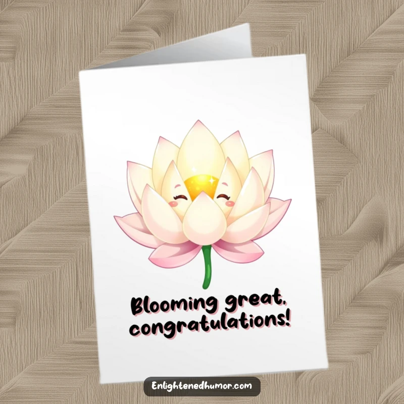 Funny Free Printable Congratulations Card: Sparkling lotus flower character floating serenely, showcasing graceful, open petals.