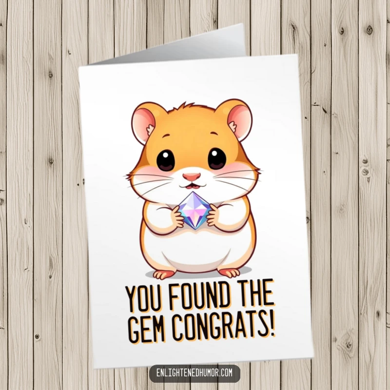 Free Printable curious hamster clutching a tiny radiant gem, ideal for a congrats card.