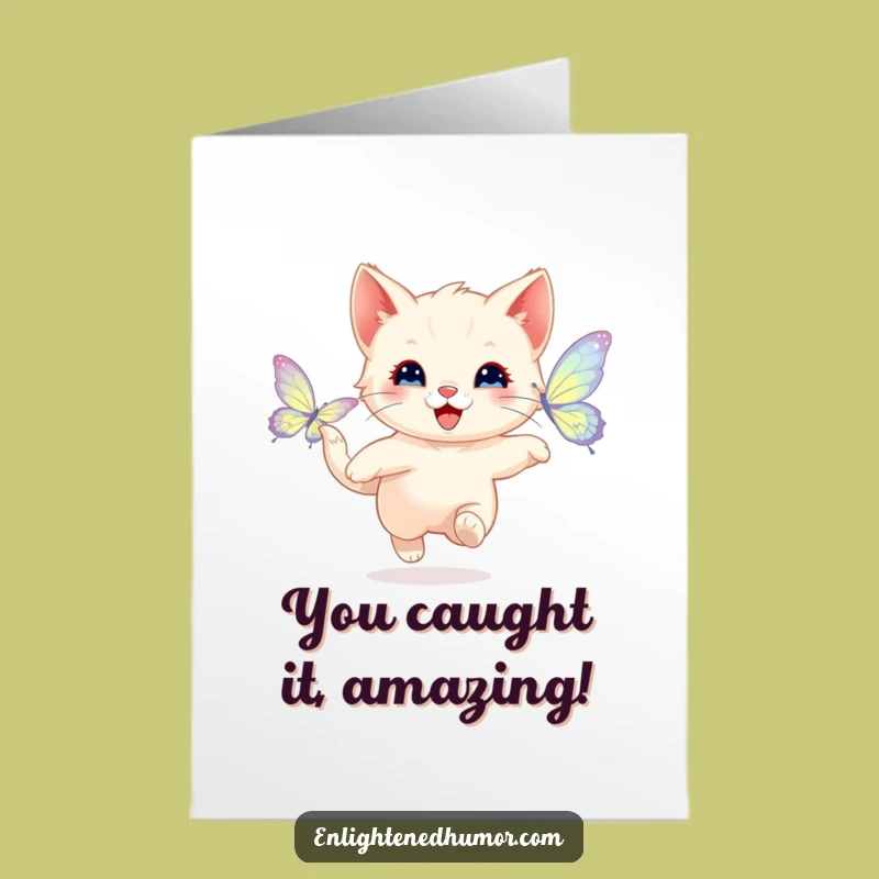Free Printable Congrats Card: Kitten Butterfly Chase, Joyful Downloadable Gift
