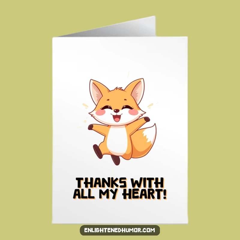 Free Printable Thank You Card: Playful Fox, Light Curtain, Funny Downloadable Gift