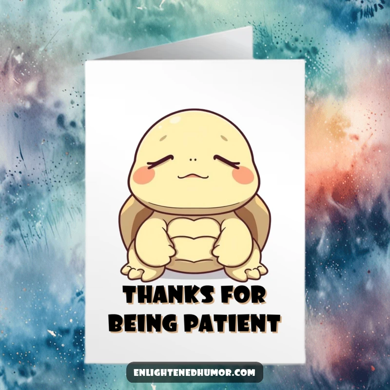 Funny Free Printable Thank You Card featuring a meditating tortoise, conveying peaceful gratitude with a gentle, humorous touch.