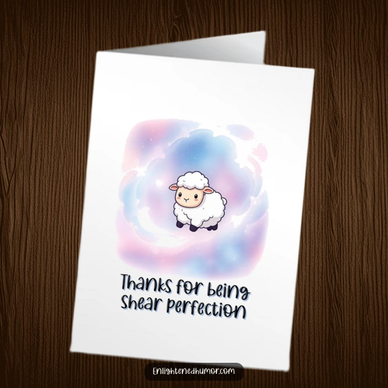 Funny Free Printable Sheep Thank You Card: A peaceful sheep floating in space, sending thanks through swirling nebulae.