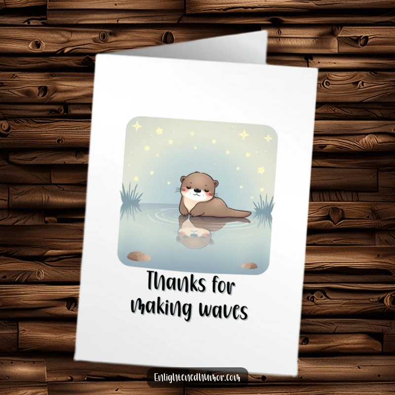 Funny Free Printable Thank You Card: A serene celestial otter floating in a starlit pond, sending peaceful thanks.