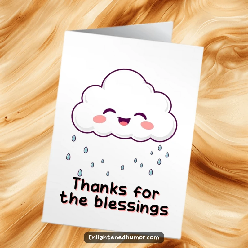 Funny Free Printable Thank You Card with a laughing cloud raining sparkly droplets, a cheerful way to say thank you.