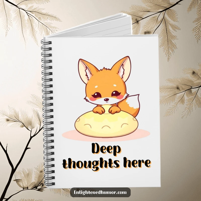 Funny Kawaii Fox Notebook: Adorable fox peeking from a glowing meditation cushion, perfect for journaling with humor. A great funny gift.
