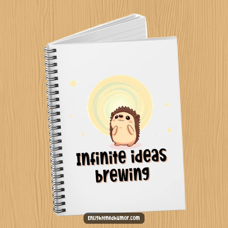 Funny hedgehog notebook cover with a curious creature observing a swirling cosmic energy vortex, perfect for journaling and notes.