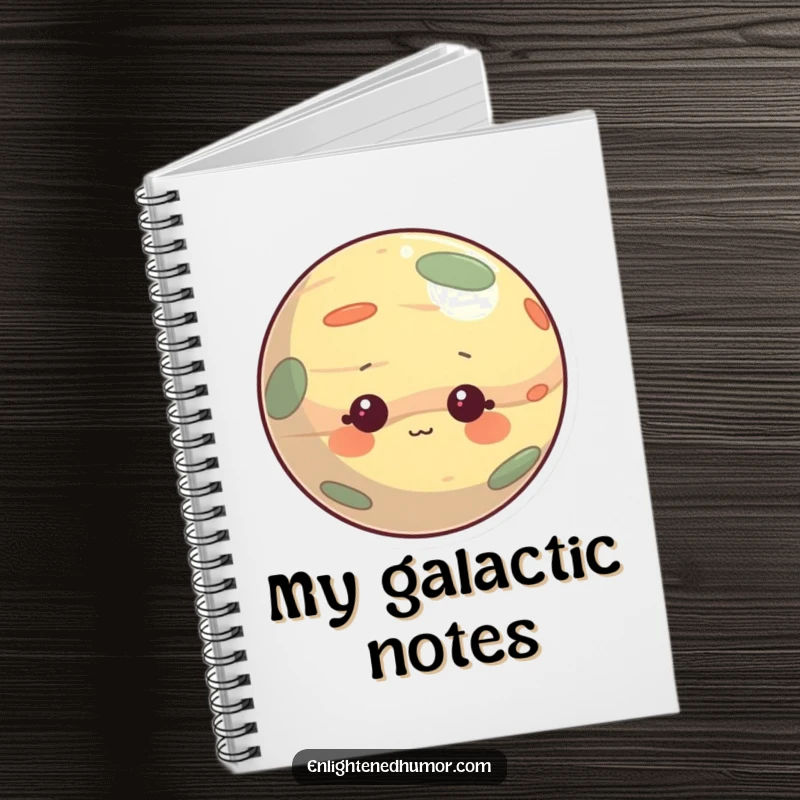 Funny notebook with a curious planet character, gentle and observant, perfect for jotting down notes, ideas, and cosmic thoughts.