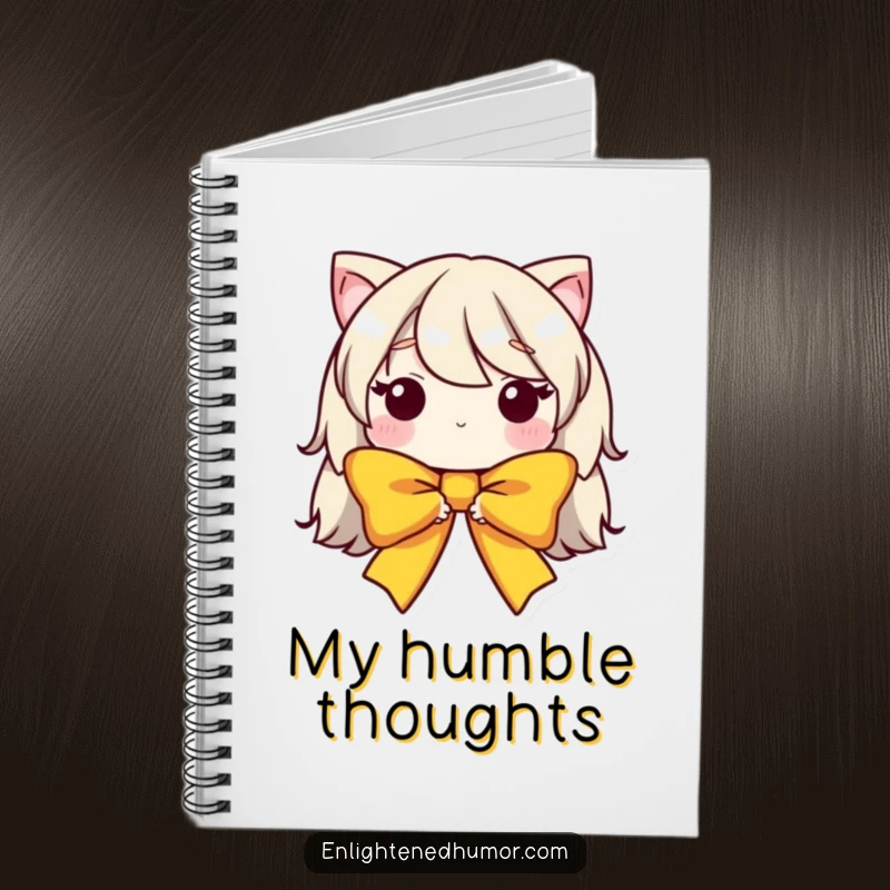 Funny notebook featuring a humble bow character in a graceful, bowed form, perfect for journaling, planning, and taking polite notes.