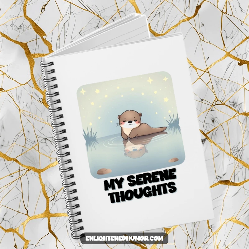 Funny celestial otter notebook with a serene otter floating in a starlit pond, ideal for writing, sketching, or journaling.