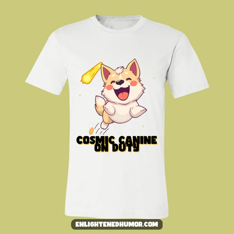 Funny Ecstatic Celestial Dog T-Shirt: Joyful Comet Chaser, Barking with Delight