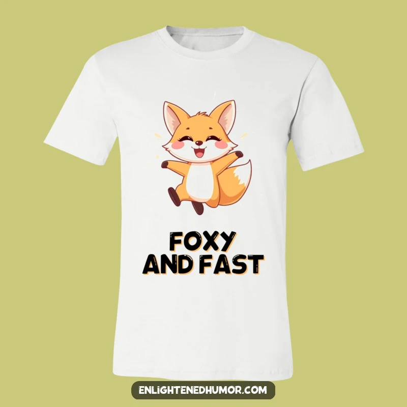 Funny Fox T-Shirt: Playful Leap Through Light, Wide Smile, Joyful Tee