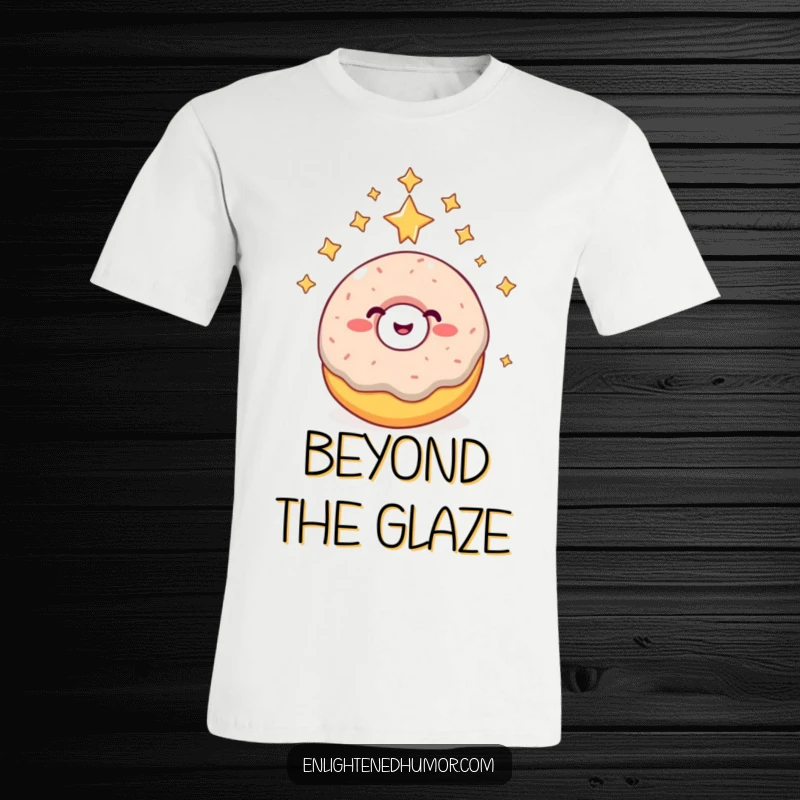 Funny donut t-shirt, giggling, surrounded by stars, higher consciousness, celestial humor t-shirt gift.
