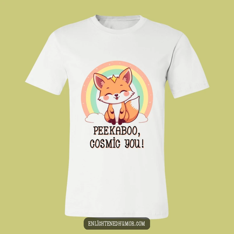 Funny Celestial Fox T-Shirt: Rainbow Peek Fun - Joyful Cosmic Animal Tee Gift